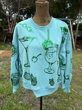 Light Aqua Sequin Cocktail Graphic women oversized Sweatshirt